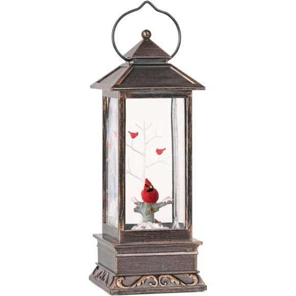 Cardinal Christmas Decor, 12 Inch Musical Snow Globe Lantern, Battery Operated - Picture 2 of 7